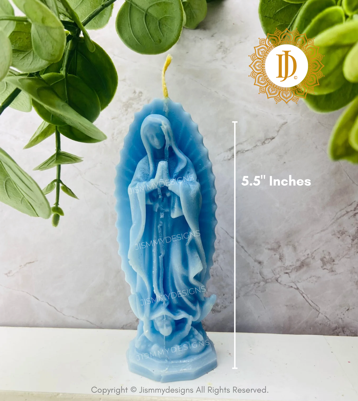 Blue Virgen Mary candles, Our Lady of Guadalupe Candles, Decorative Religious Candle, Meditation