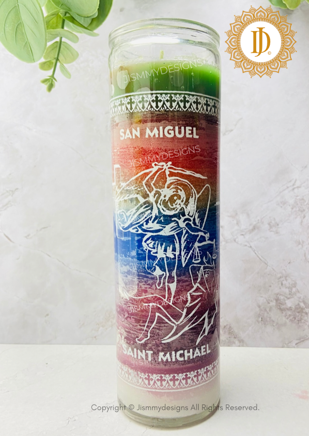 Saint Michael Glass Candle, Vela de Vidrio de San Miguel