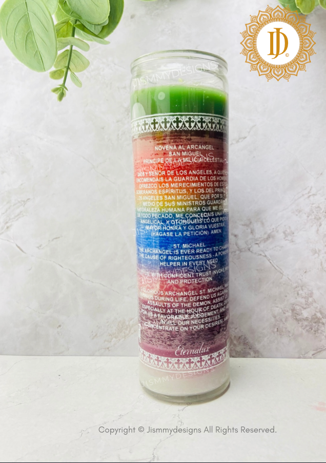 Saint Michael Glass Candle, Vela de Vidrio de San Miguel